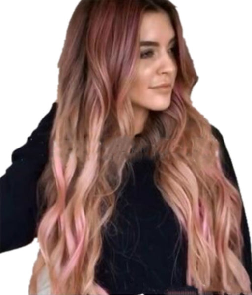 Brown Pink Big Wave Long Curly Hair Cross Border Women\'s Wigs Cosplay Party Wigs