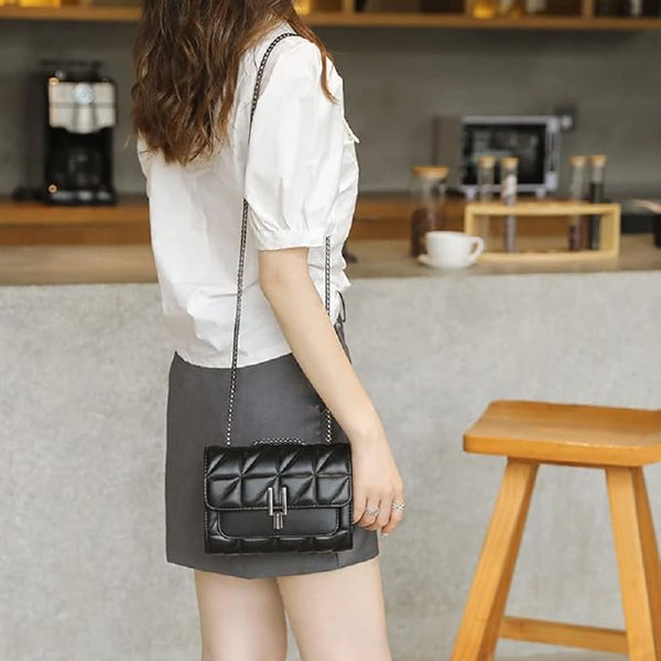 Crossbody Bags for Women Black PU Leather Shoulder Bag