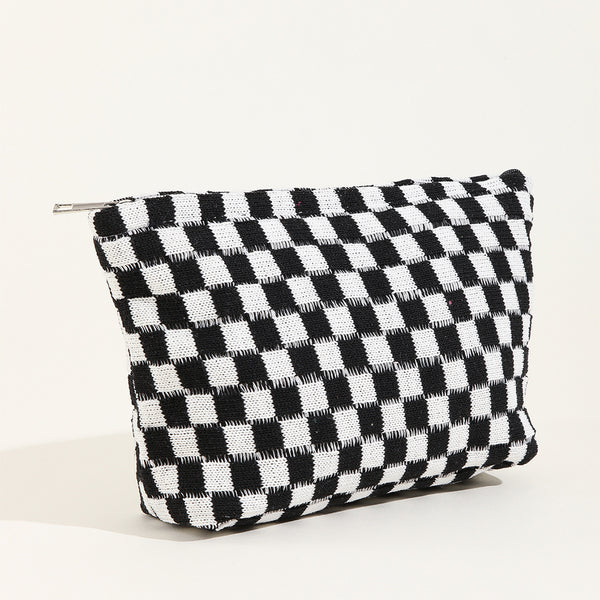 Large Wool Chessboard Cosmetic Bag | Knitted Washable Bag