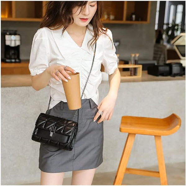 Crossbody Bags for Women Black PU Leather Shoulder Bag
