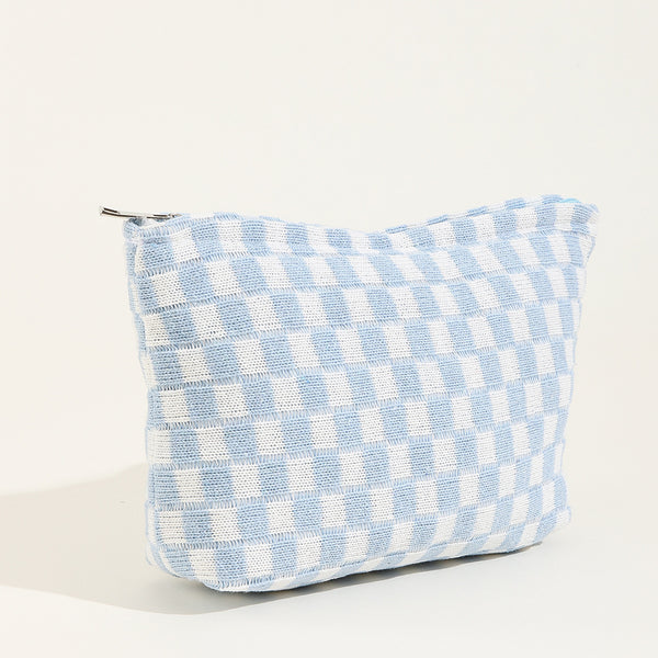 Large Wool Chessboard Cosmetic Bag | Knitted Washable Bag