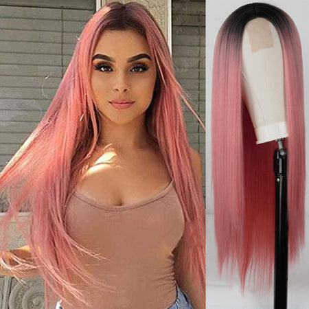 Color Wigs Female Long Hair Highlighting Gradient Invisible Curly Hair