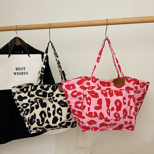 Leopard Print Large Capacity | Nylon Canvas Tote Dot Bag