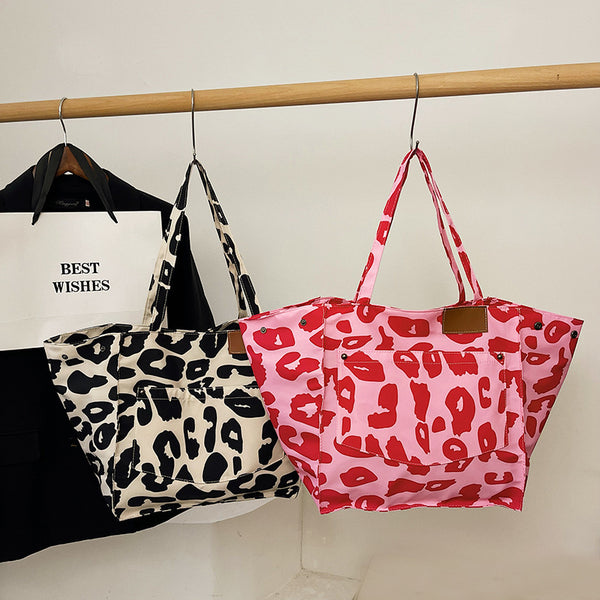 Leopard Print Large Capacity | Nylon Canvas Tote Dot Bag