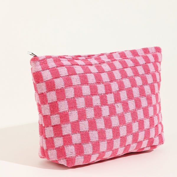 Large Wool Chessboard Cosmetic Bag | Knitted Washable Bag