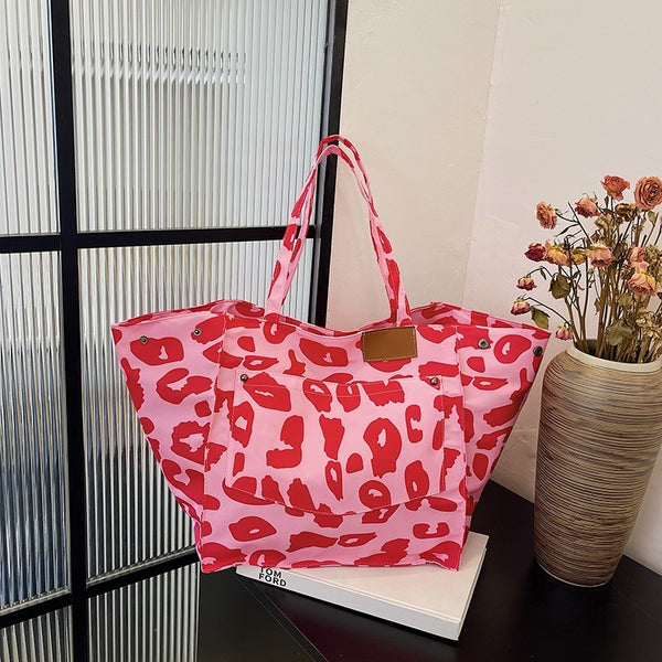Leopard Print Large Capacity | Nylon Canvas Tote Dot Bag