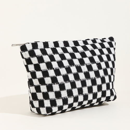 Large Wool Chessboard Cosmetic Bag | Knitted Washable Bag