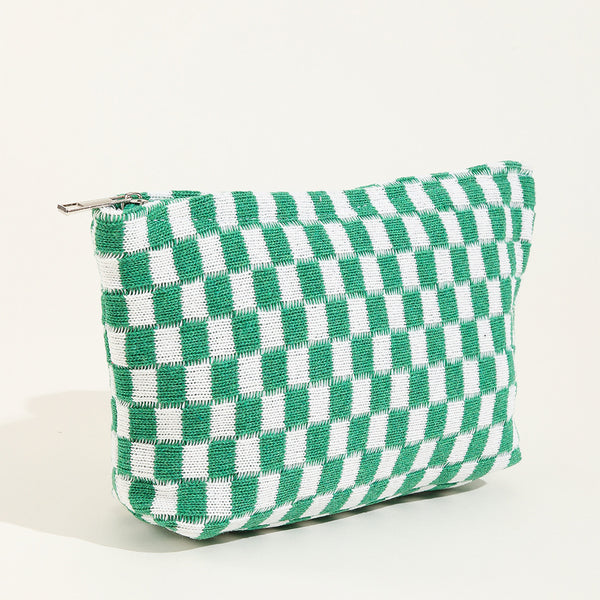 Large Wool Chessboard Cosmetic Bag | Knitted Washable Bag