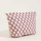 Large Wool Chessboard Cosmetic Bag | Knitted Washable Bag