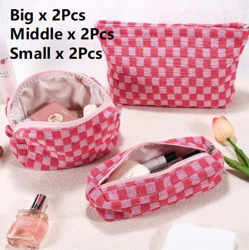 Large Wool Chessboard Cosmetic Bag | Knitted Washable Bag