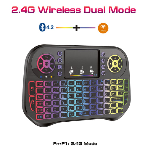 I10 MINI WIRELESS+BLUETOOTH TOUCHPAD 7 COLOR BACKLIT LIGHT 2.4GHZ